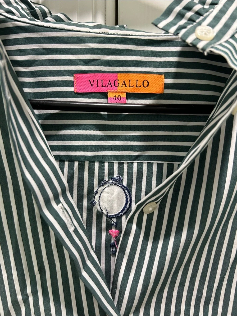 Vilagallo Green and White Striped Button-Down Shirt - Picture 3 of 4